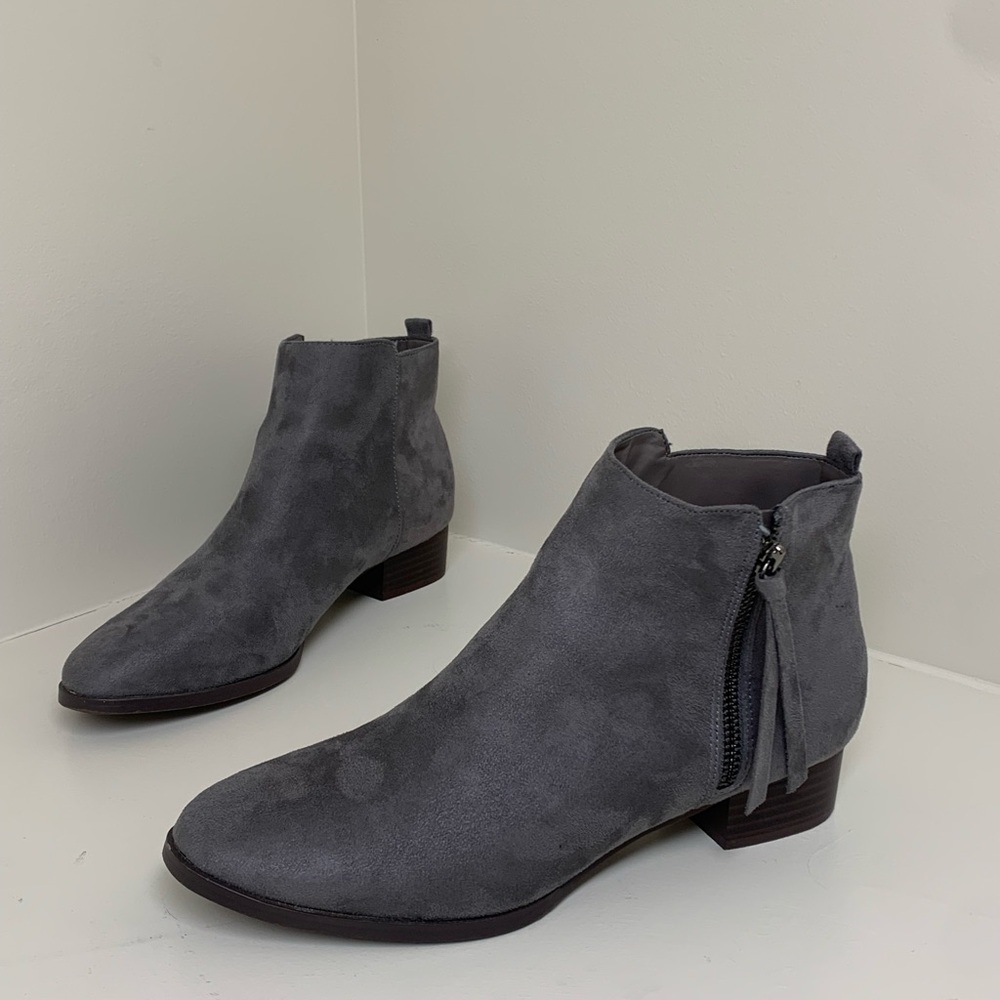 Gray Suede Ankle Boots with Zipper